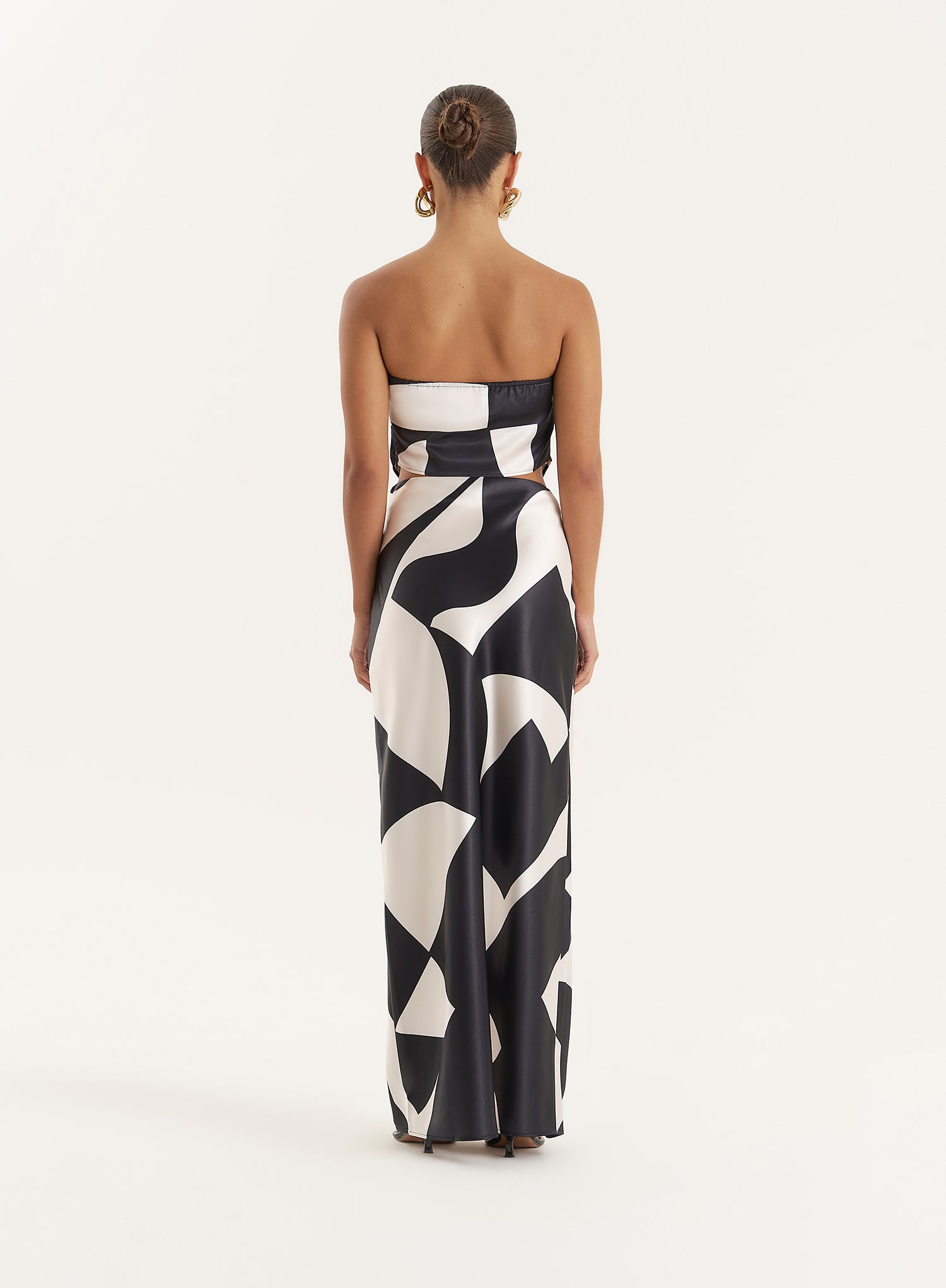 Abstract Print Satin Bandeau Top